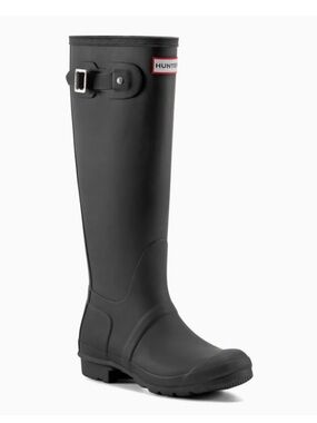 Hunter Matte Black Tall Waterproof Rain Boots with Side Buckle